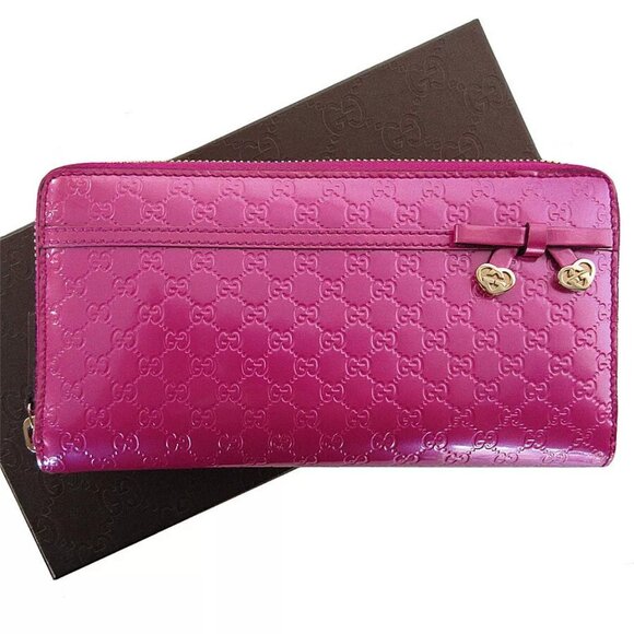 Auth GUCCI Micro Guccissima Zip Around long wallet pink Patent leather - Picture 1 of 16